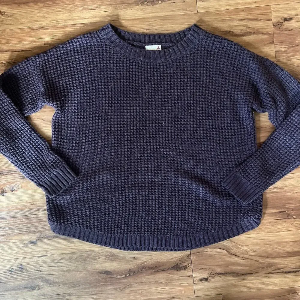 SO Purple Waffle Knit Sweater Women’s Large Cozy Acrylic Long Sleeve Basic Top